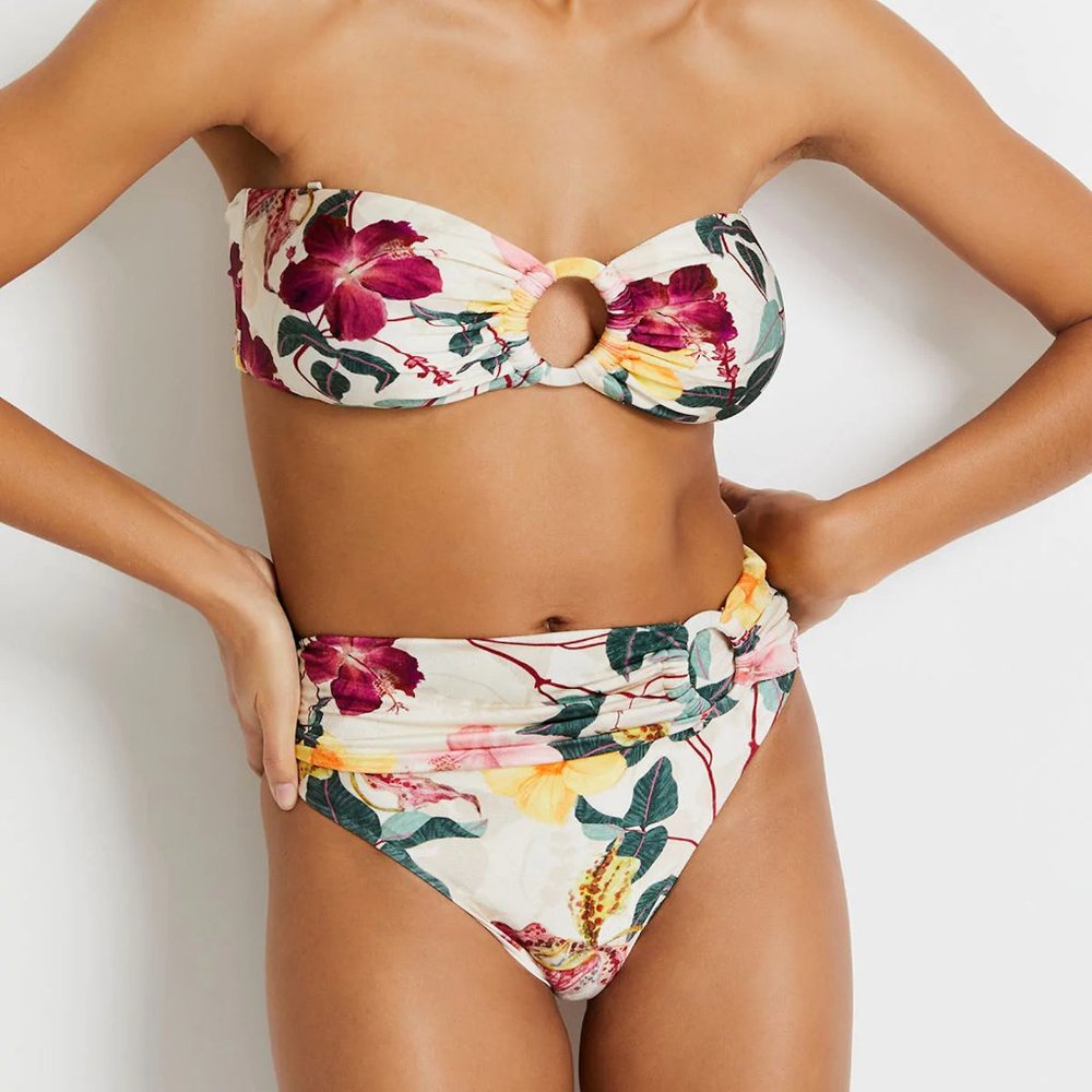 PatBO Hibiscus Bandeau Bikini S Vanilla